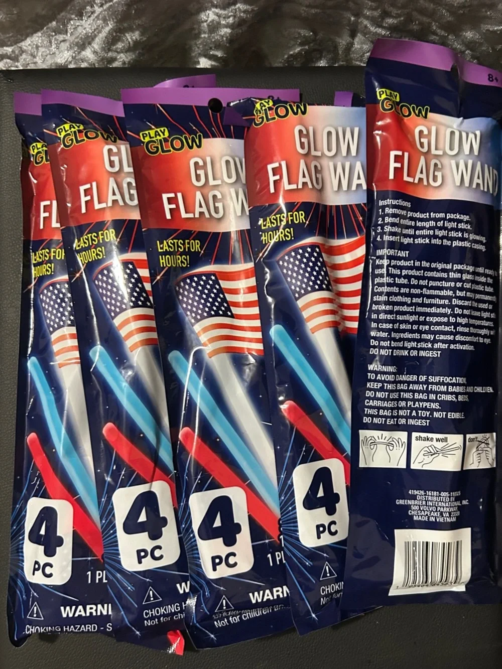 Red & Blue Glow Flag Wands - 5 Pack Bundle